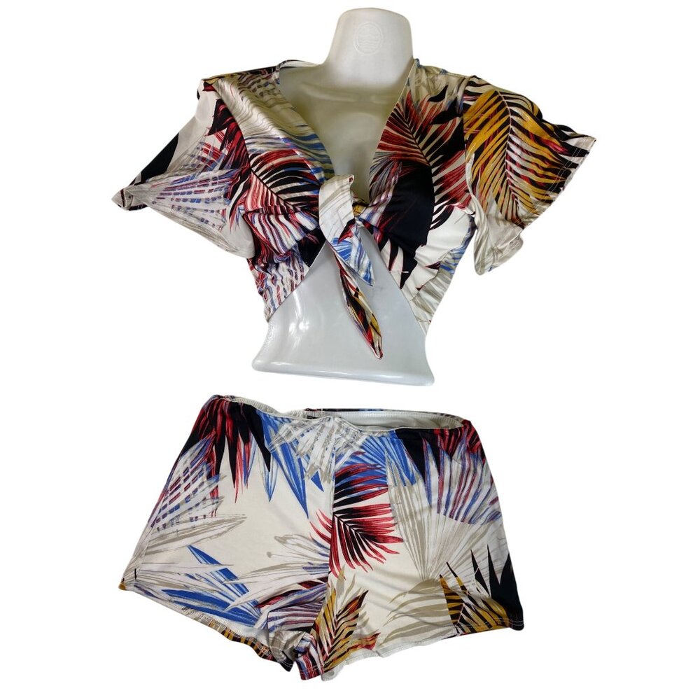 Fashion Nova Large Sexy Tropical Tie Front Crop Top Shorts‎ Set Pinup Retro 70'S